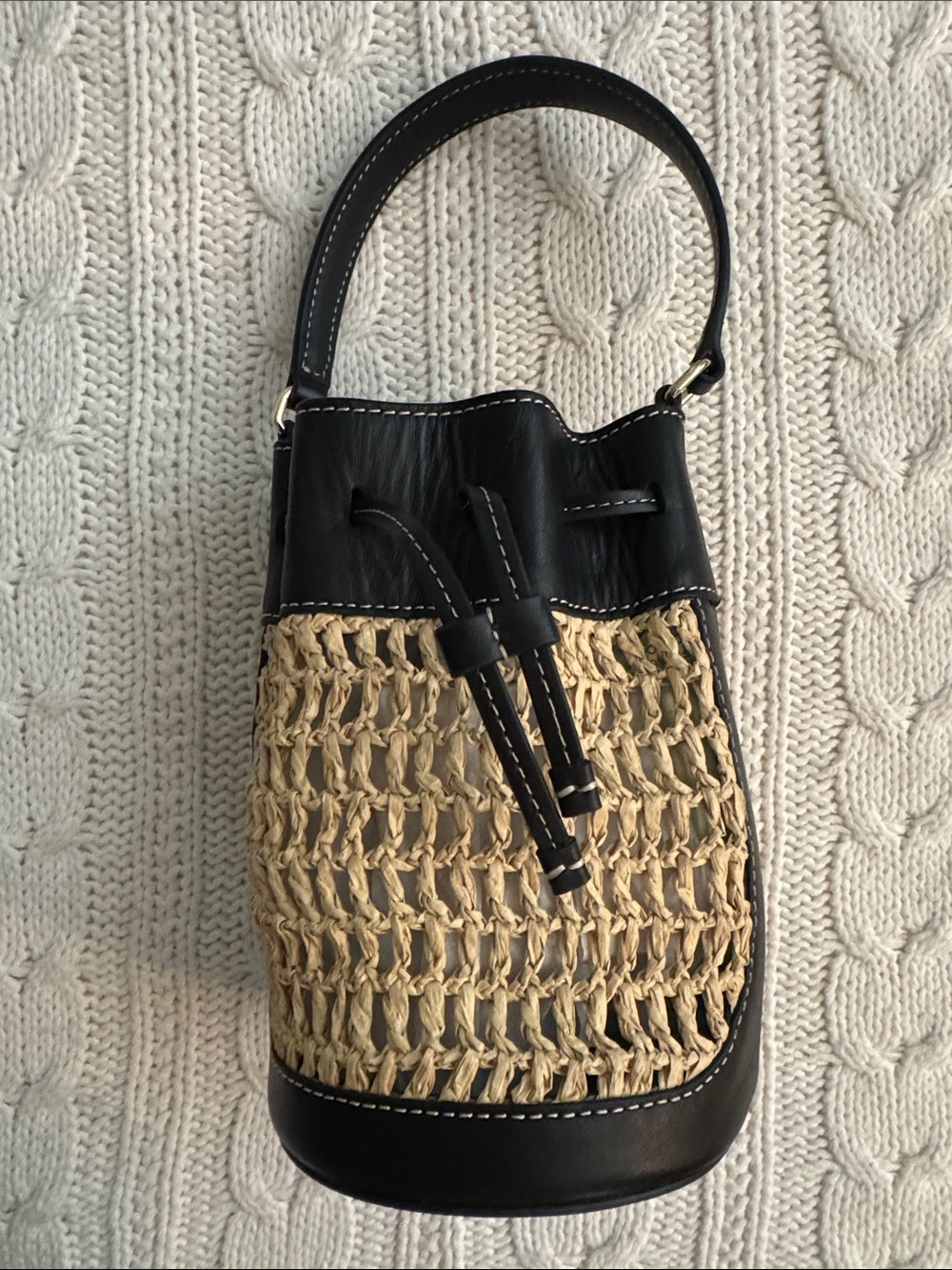 J.Crew Drawstring bag in straw and leather CR888 - Picture 3 of 10